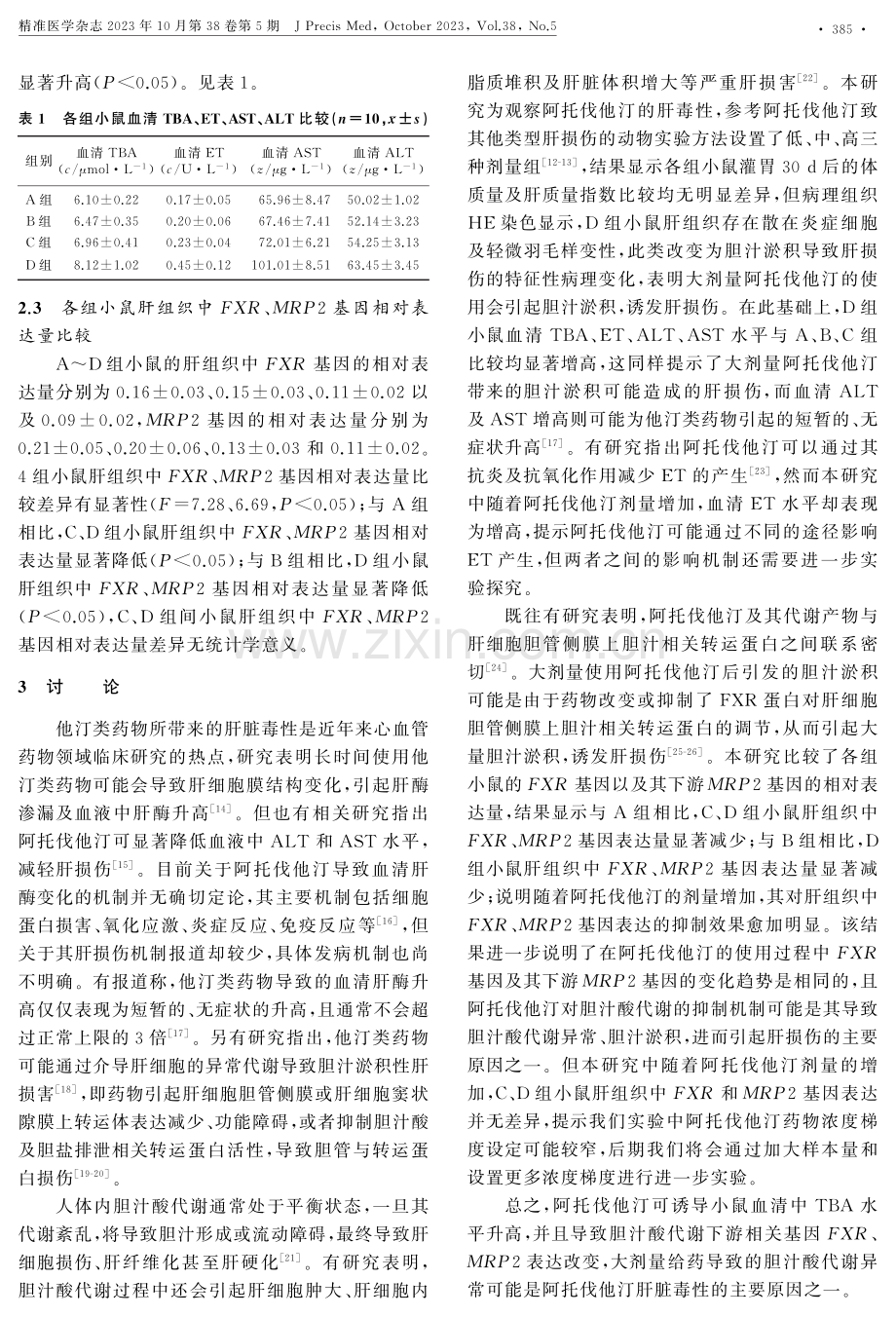 高剂量阿托伐他汀对肝损伤小鼠胆汁酸代谢的影响及其机制.pdf_第3页