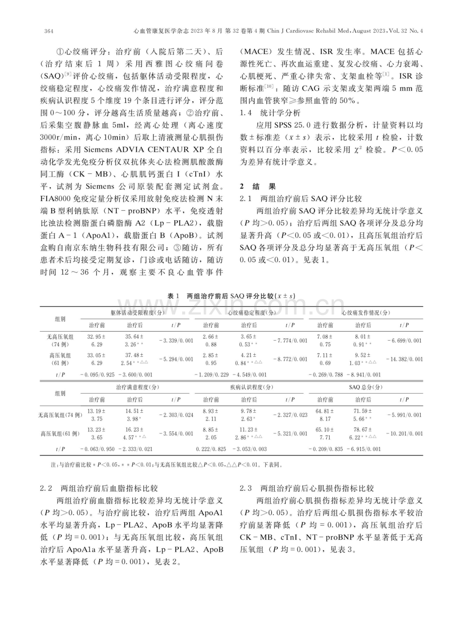 高压氧在老年冠状动脉支架术后患者中的应用效果.pdf_第3页