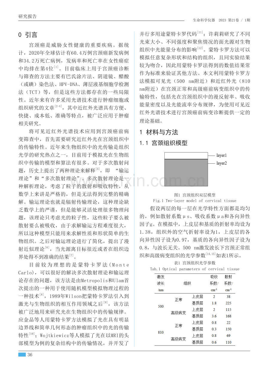 光在宫颈组织中传输特性的蒙特卡罗模拟.pdf_第2页