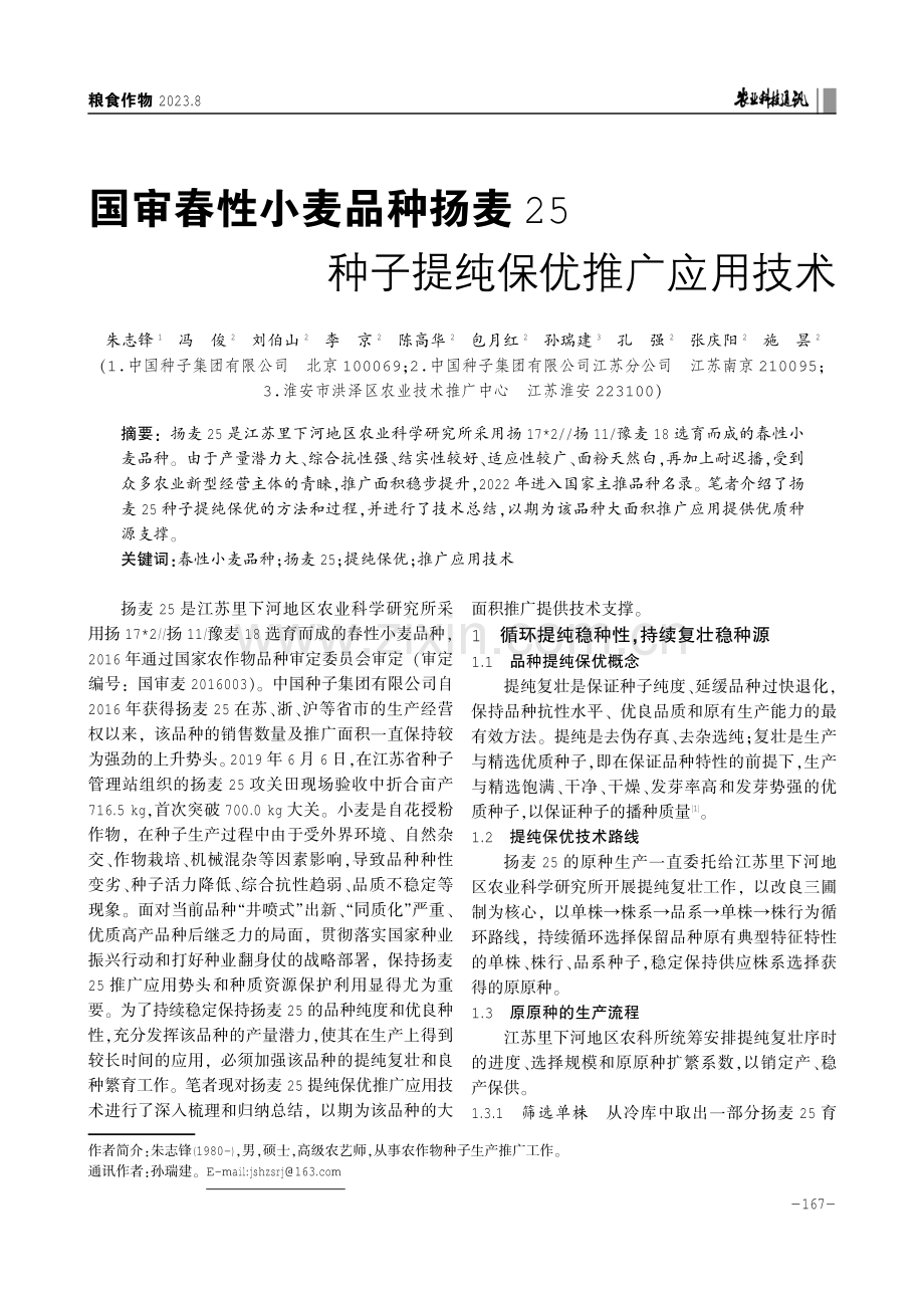 国审春性小麦品种扬麦25种子提纯保优推广应用技术.pdf_第1页