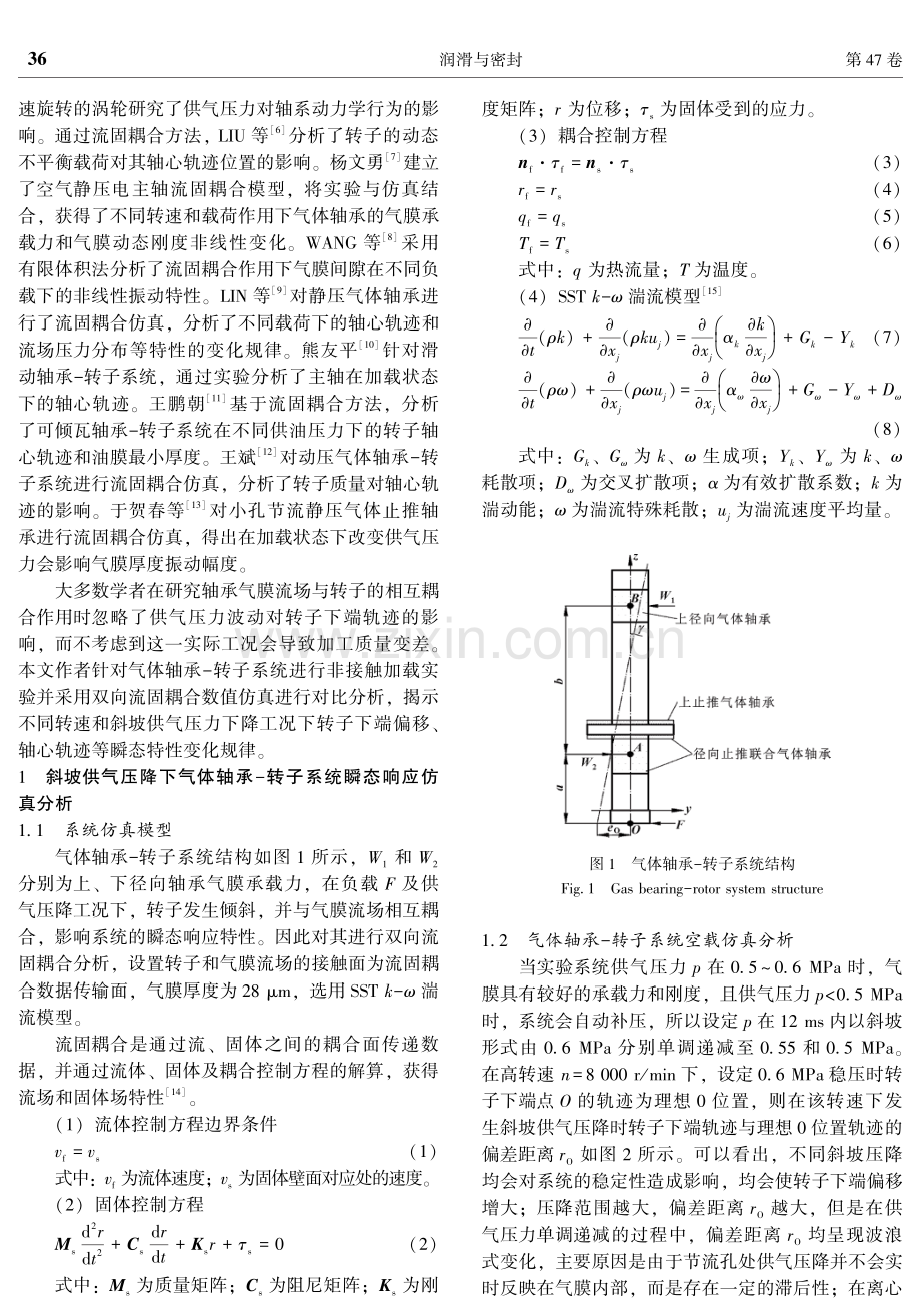 供气压降下气体轴承-转子系统瞬态特性流固耦合分析.pdf_第2页