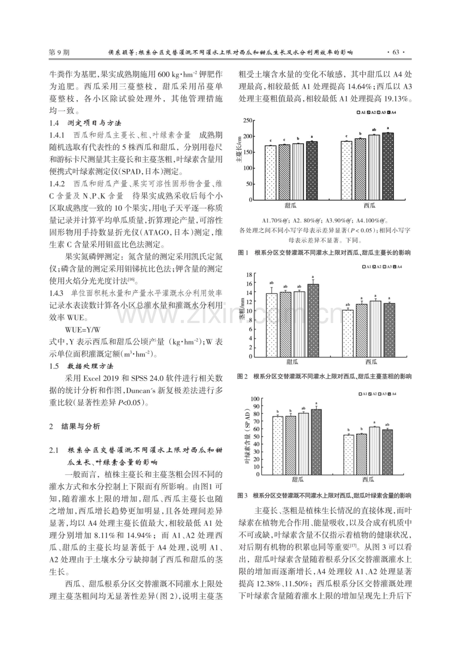 根系分区交替灌溉不同灌水上限对西瓜和甜瓜生长及水分利用效率的影响.pdf_第3页