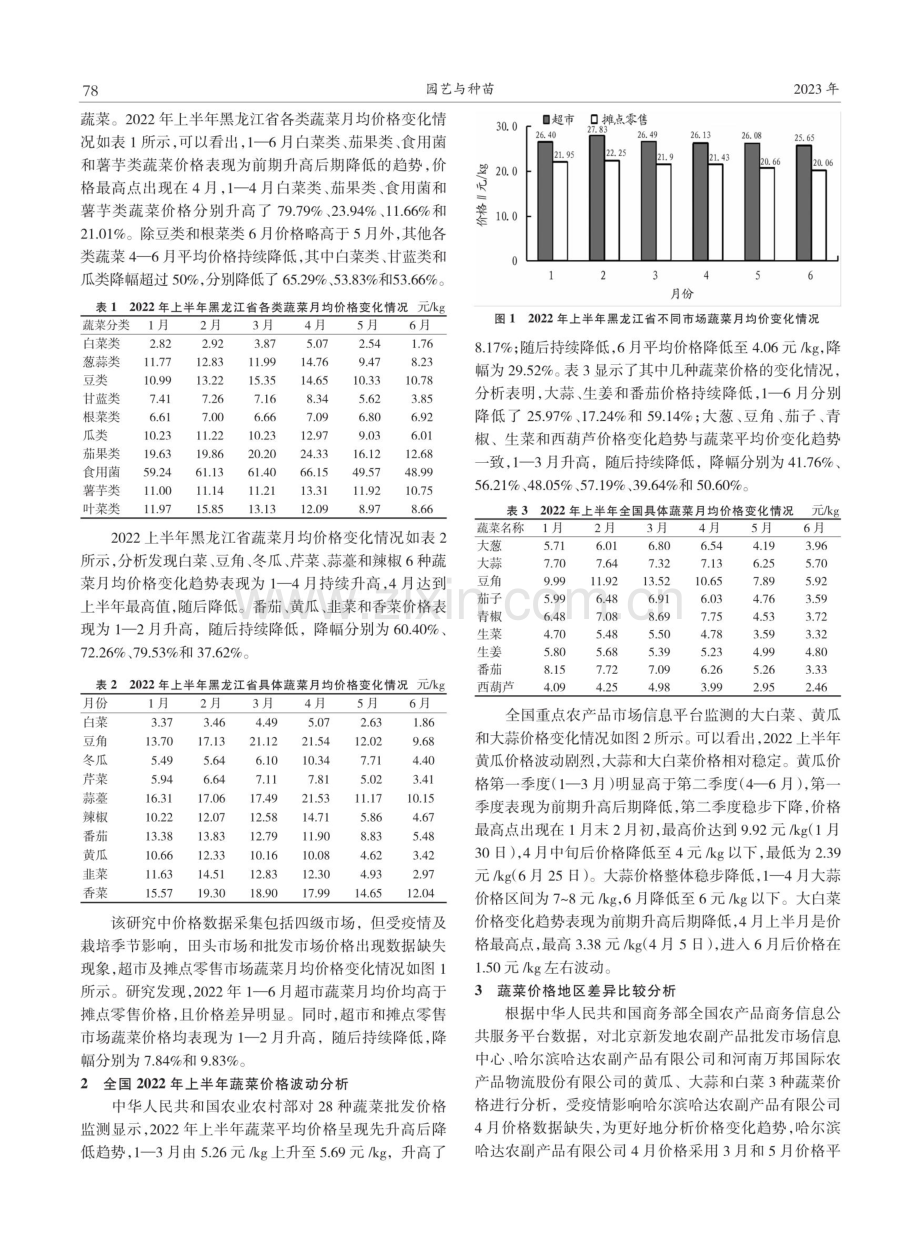 黑龙江省蔬菜价格波动分析——以2022年上半年为例.pdf_第2页