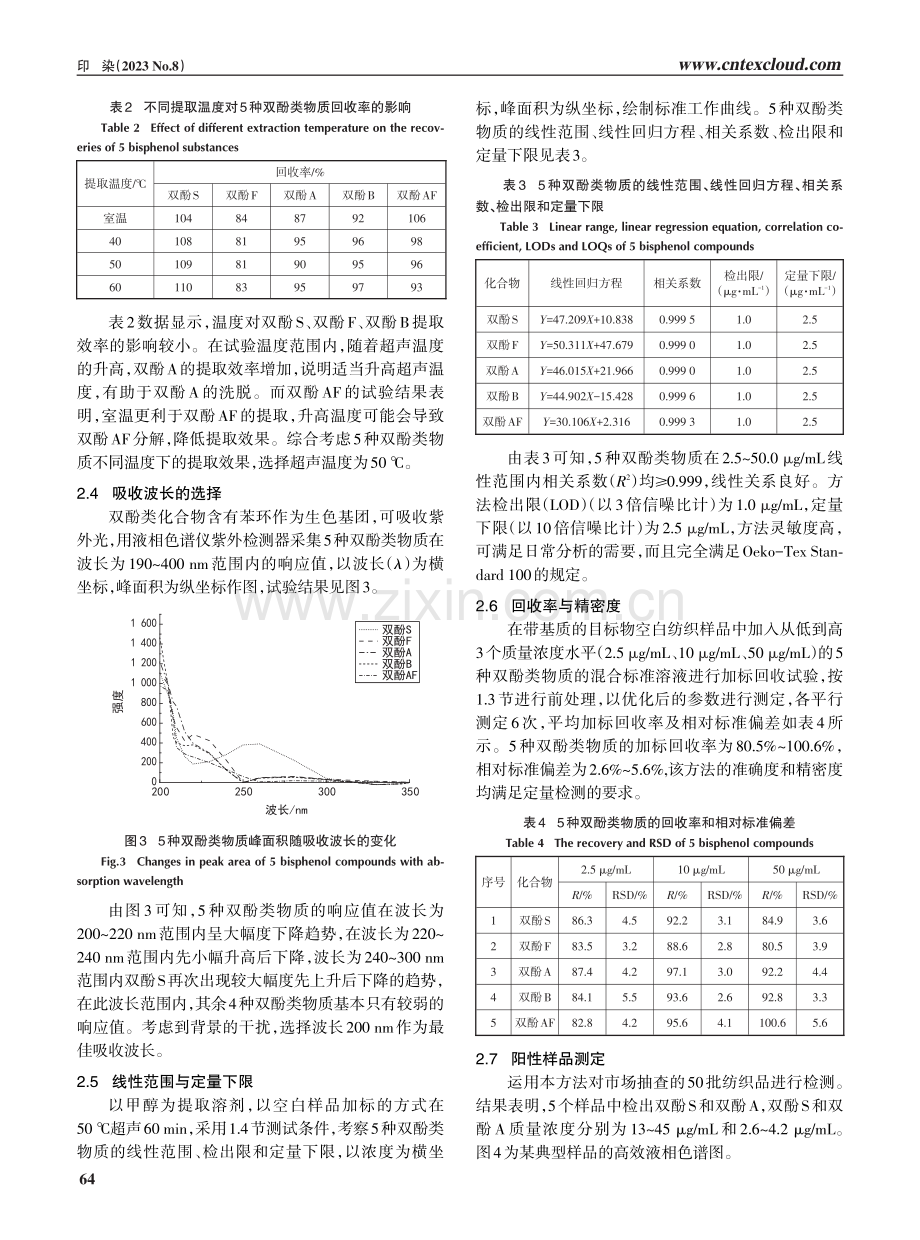 高效液相色谱紫外检测法测定纺织品中5种双酚类物质.pdf_第3页