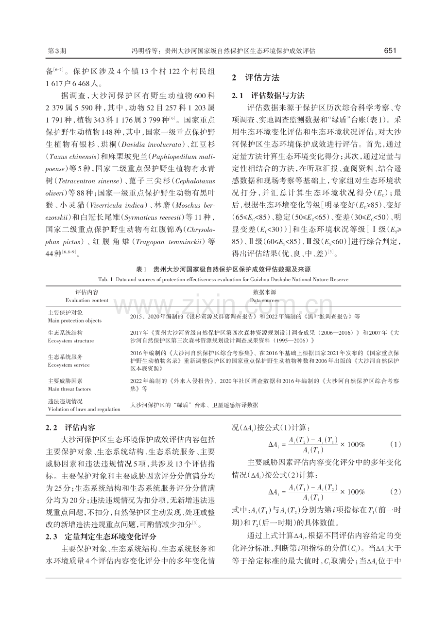 贵州大沙河国家级自然保护区生态环境保护成效评估.pdf_第3页