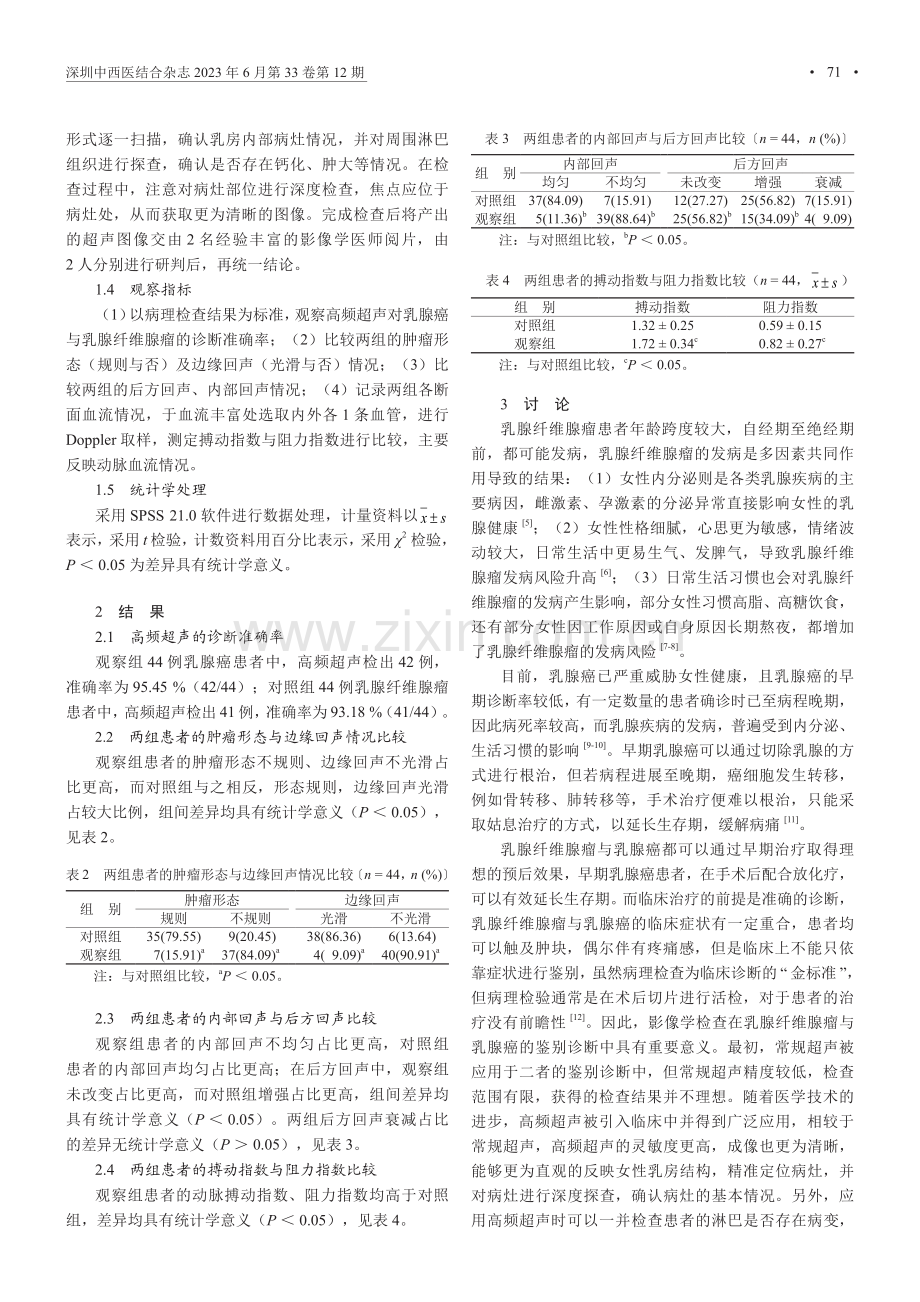 高频超声鉴别乳腺癌和乳腺纤维腺瘤的应用价值.pdf_第2页