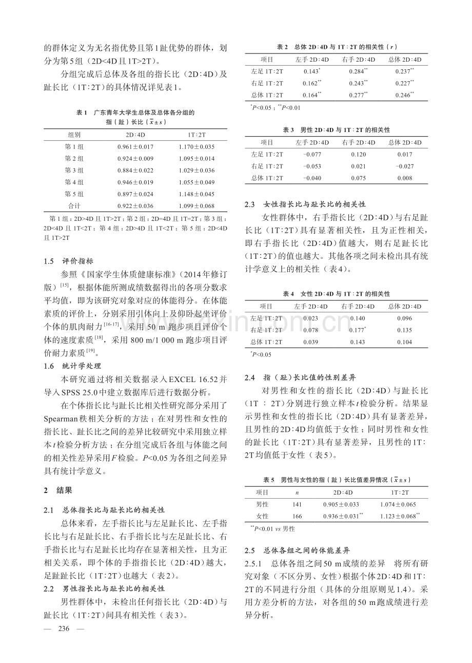 广东地区青年指长比、趾长比双因素与体能的相关性.pdf_第3页