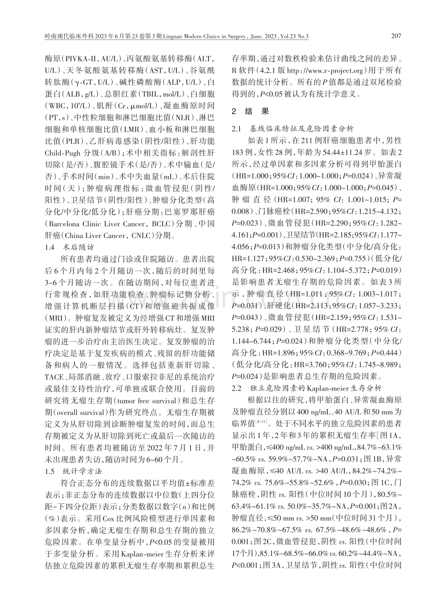 肝癌患者肝切除术后的预后危险因素分析：一项单中心研究.pdf_第3页