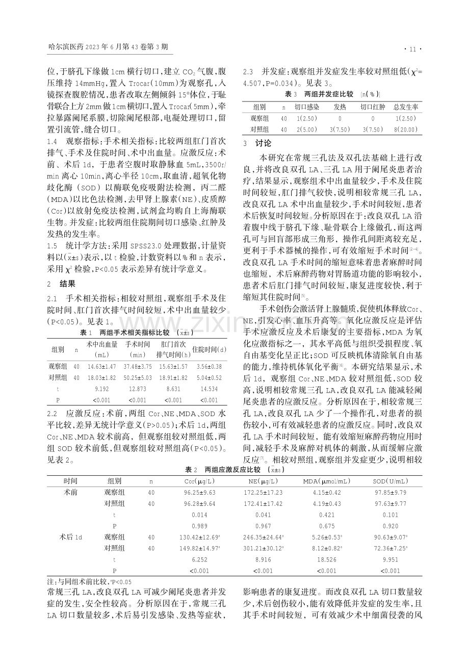 改良双孔与常规三孔腹腔镜手术对阑尾炎患者应激反应的影响.pdf_第2页