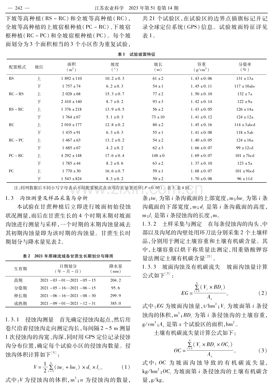 甘蔗种植配置模式对坡面沟蚀及土壤有机碳流失的影响研究.pdf_第3页