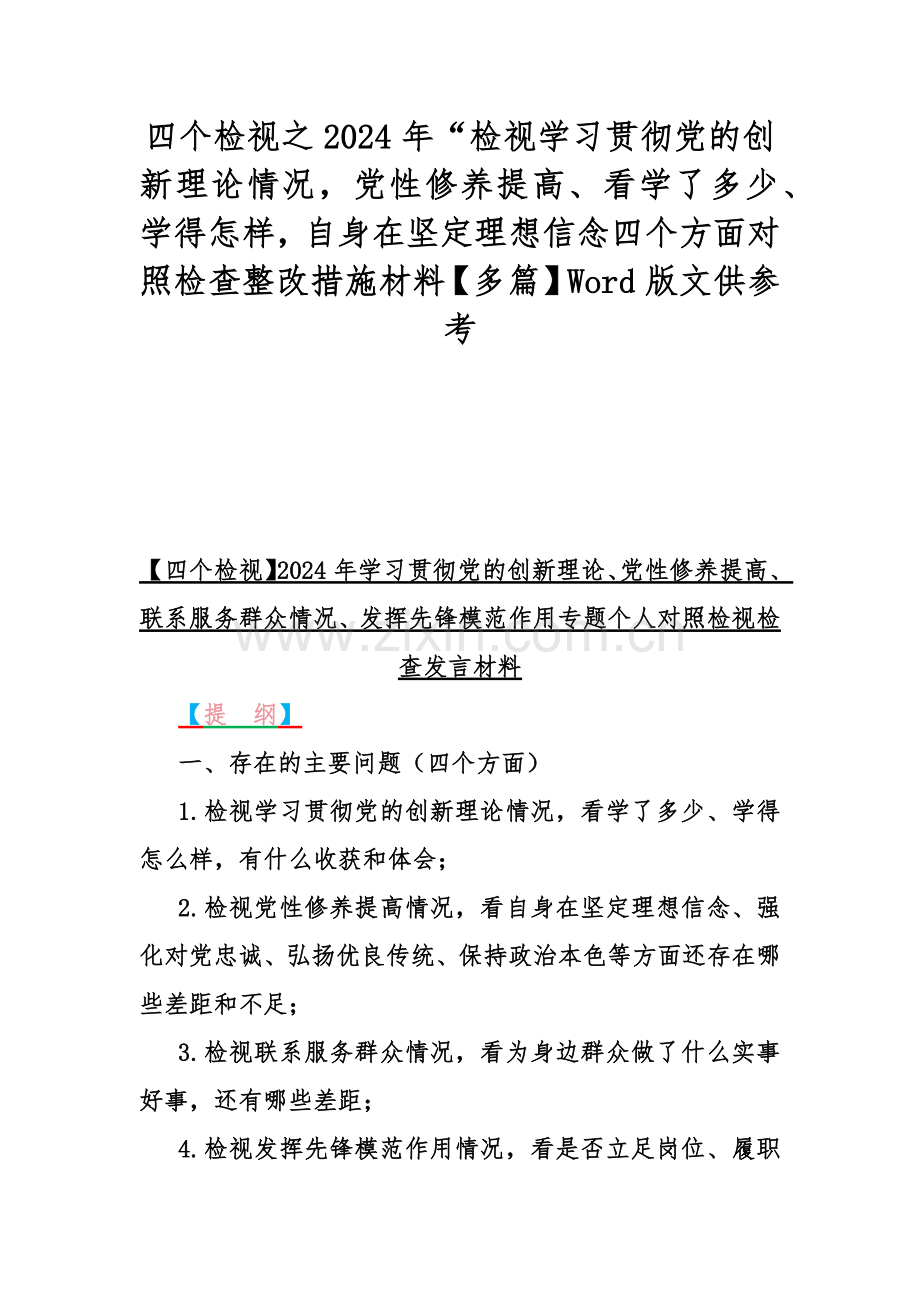 四个检视之2024年“检视学习贯彻党的创新理论情况党性修养提高、看学了多少、学得怎样自身在坚定理想信念四个方面对照检查整改措施材料【多篇】Word版文供参考.docx_第1页