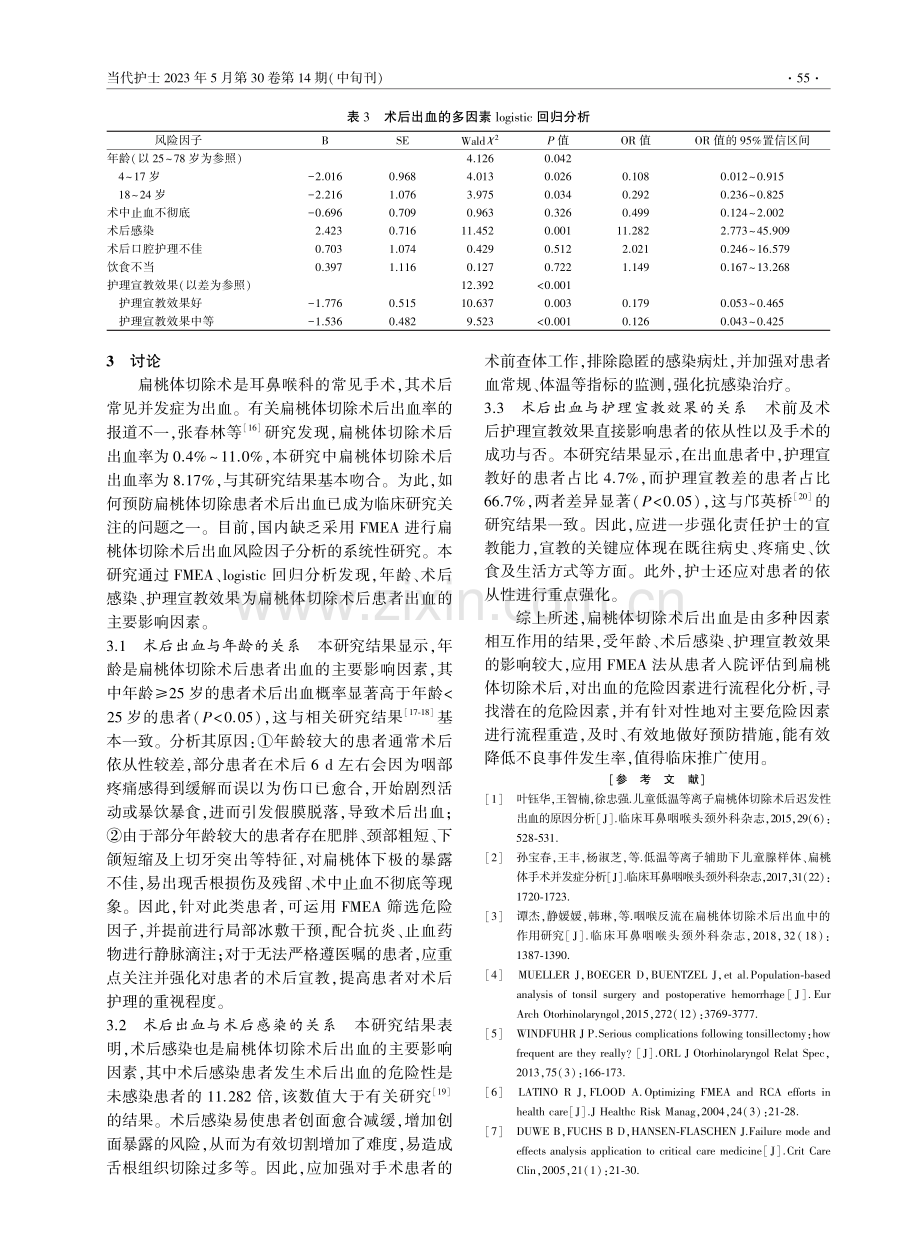 基于FMEA的扁桃体切除术后出血的多因素logistic回归分析.pdf_第3页