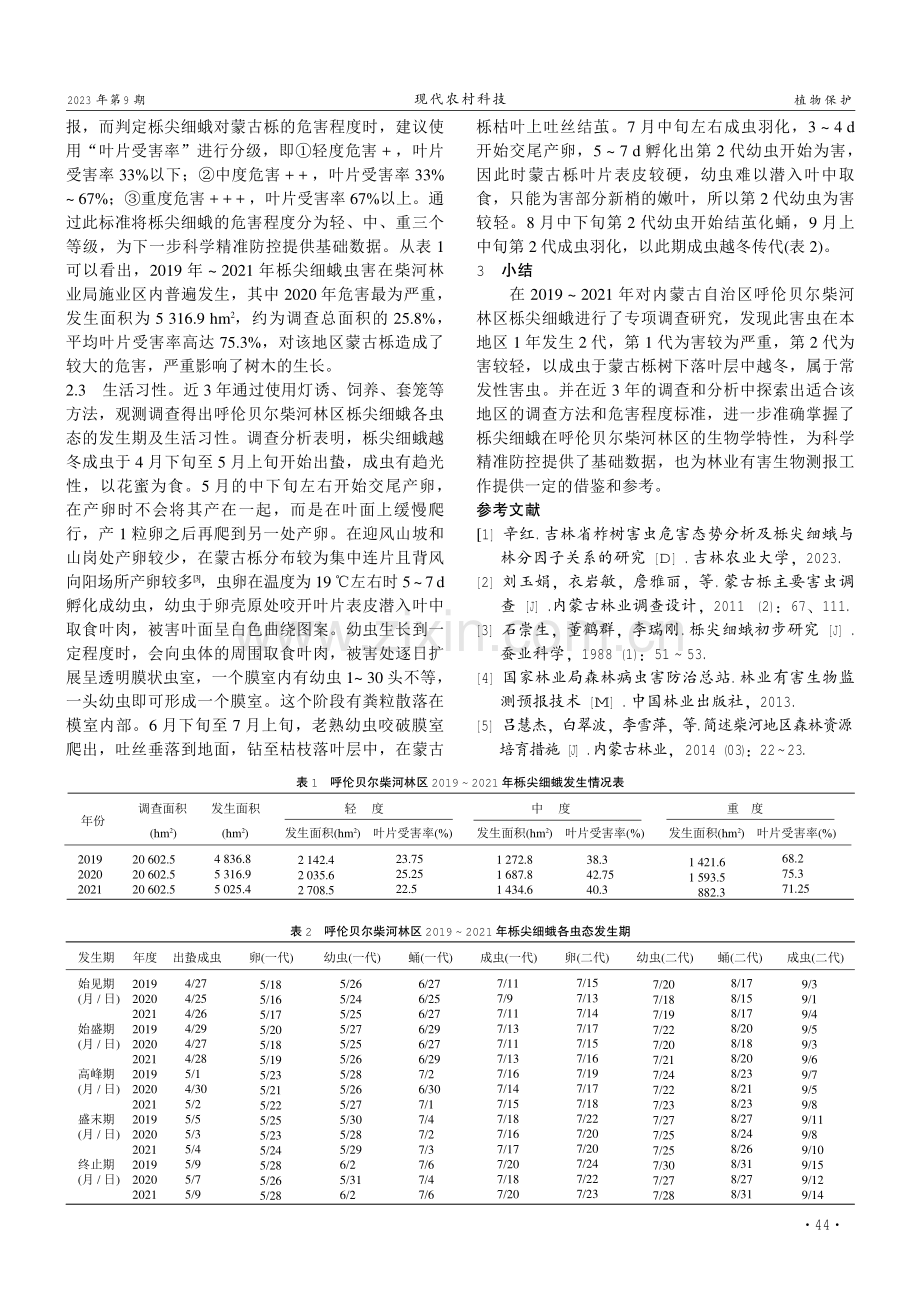 呼伦贝尔柴河林区栎尖细蛾为害情况调查分析.pdf_第2页