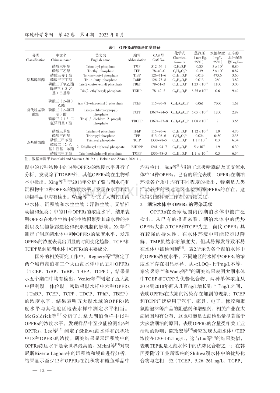 湖泊环境中有机磷阻燃剂的污染现状与生物富集研究进展.pdf_第2页