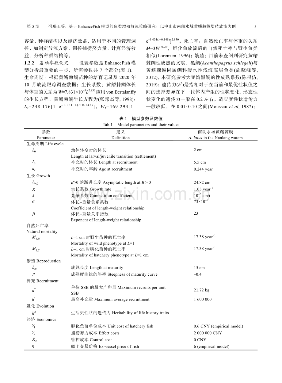 基于EnhanceFish模型的鱼类增殖放流策略研究：以中山市南朗水域黄鳍棘鲷增殖放流为例.pdf_第3页