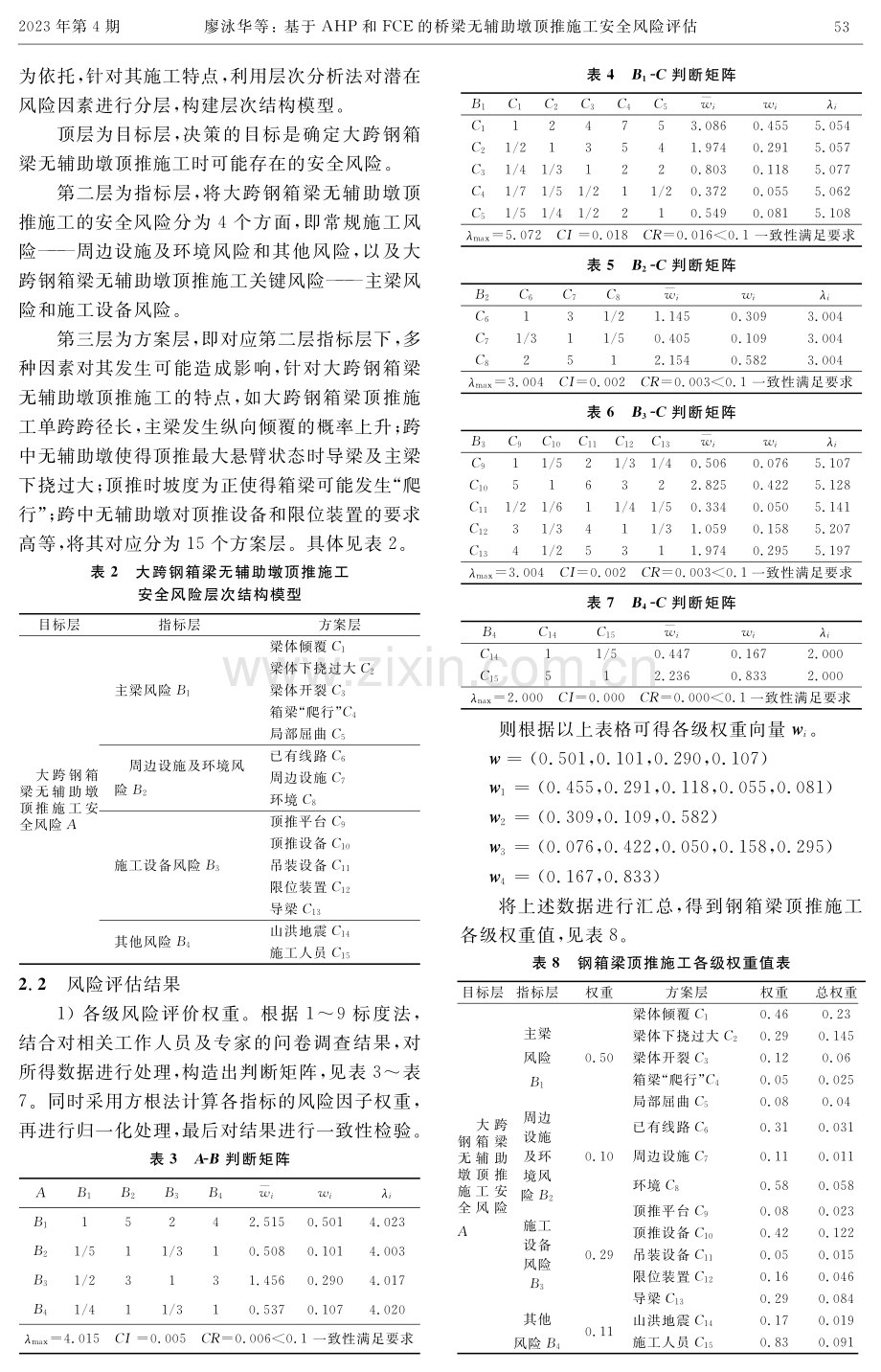 基于AHP和FCE的桥梁无辅助墩顶推施工安全风险评估.pdf_第3页