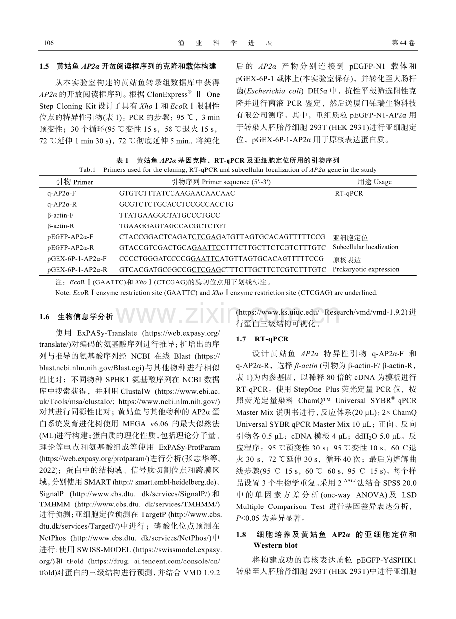 黄姑鱼转录因子激活蛋白AP2α的克隆和特征分析.pdf_第3页