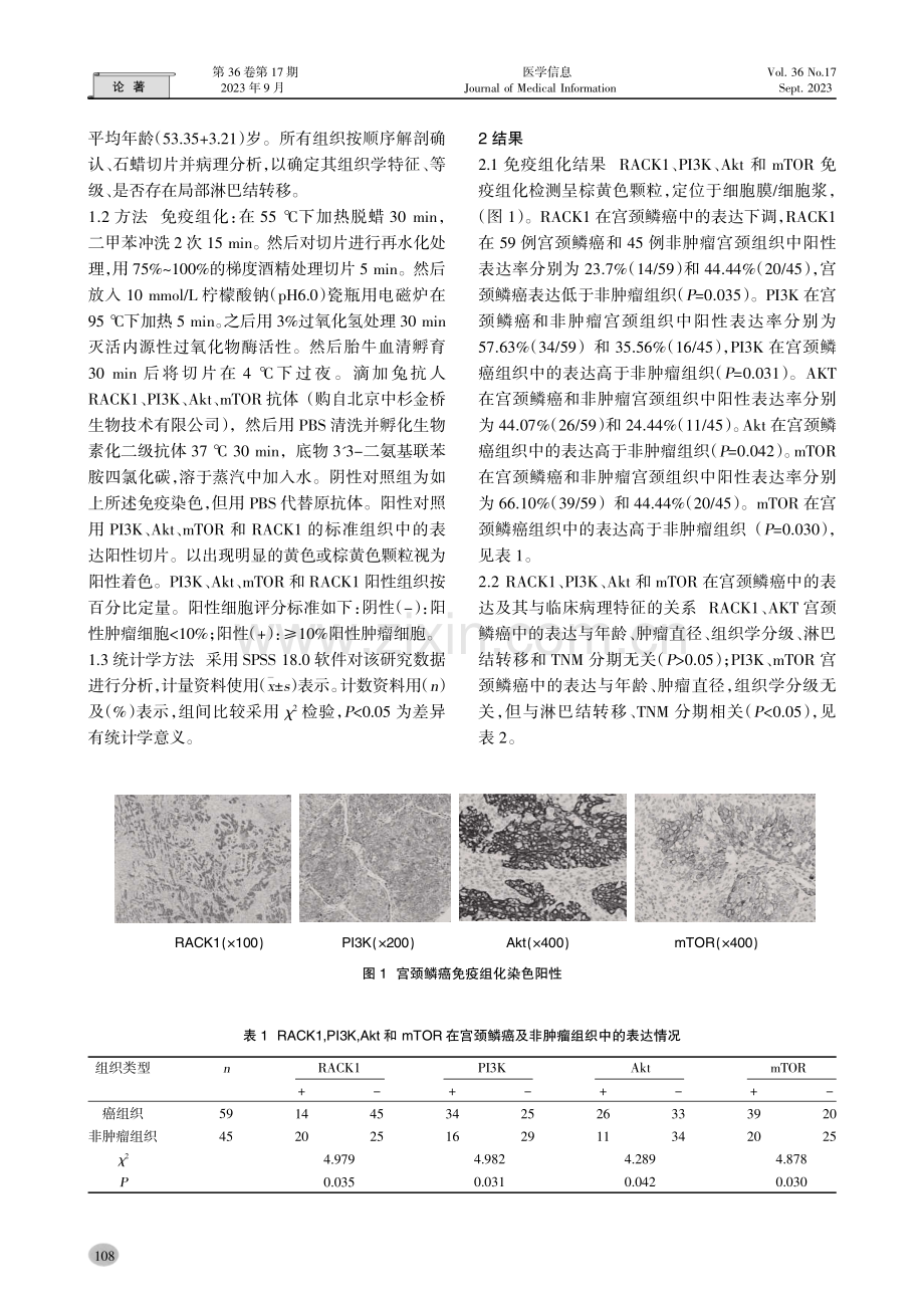 活化蛋白激酶C受体1在宫颈鳞状细胞癌中的表达及其与PI3K_Akt_mTOR信号转导通路关系的研究.pdf_第2页