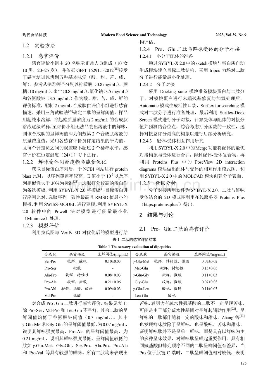 基于感官评价和分子对接的Pro、Glu二肽与鲜味受体构效关系.pdf_第3页