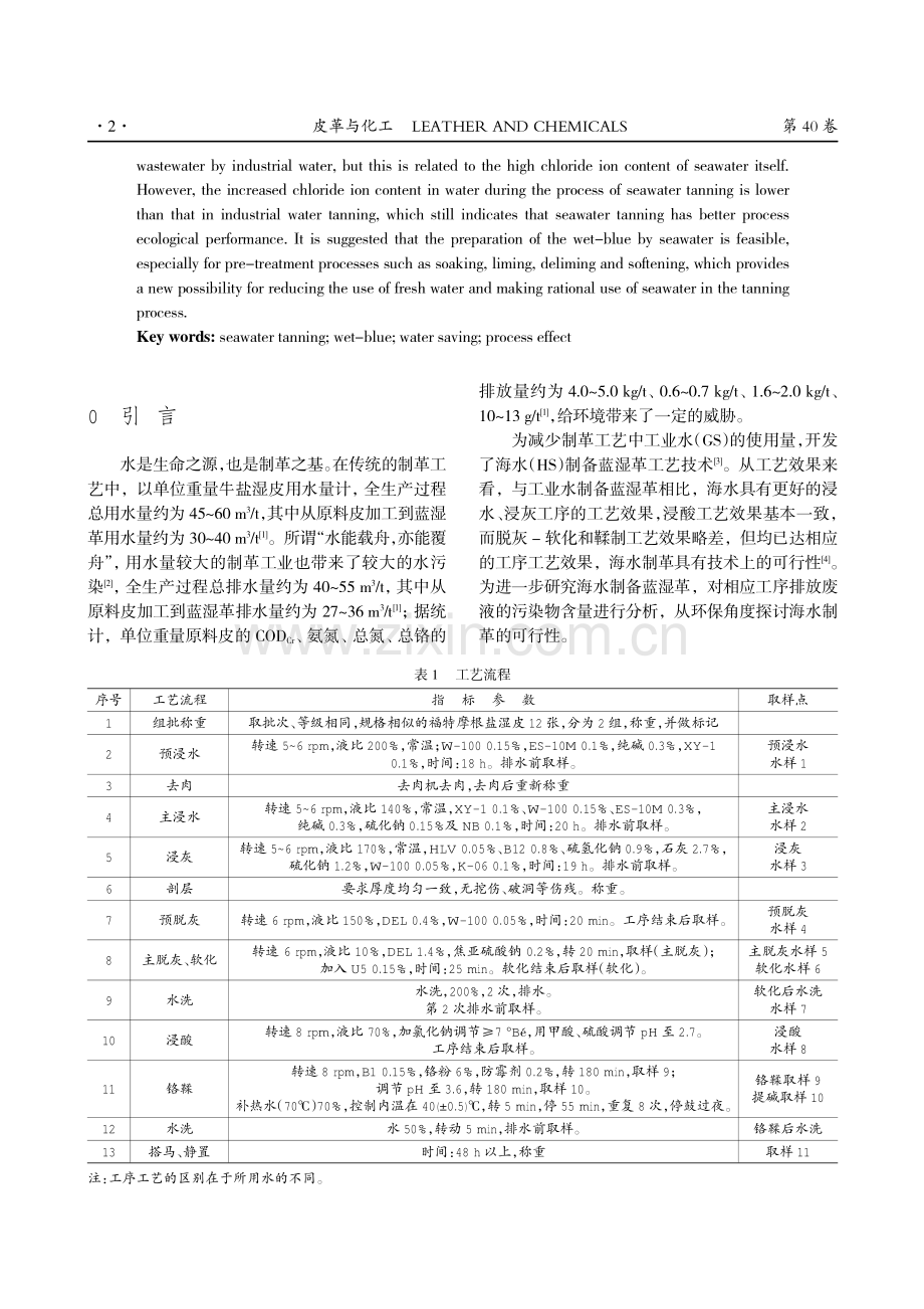 基于海水制备蓝湿革工序的污染分析初步探究.pdf_第2页