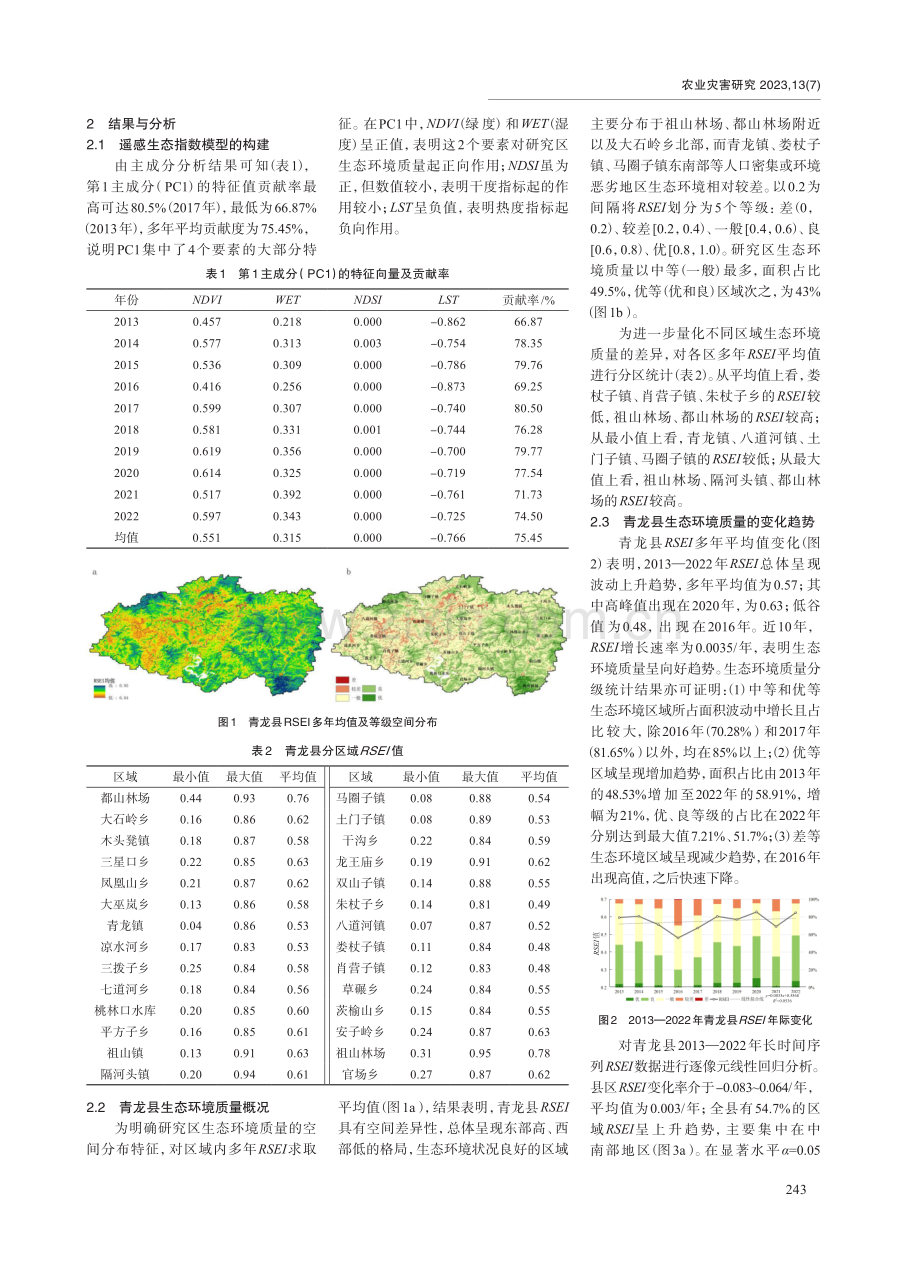 基于RSEI的河北省森林城市生态环境质量变化分析——以青龙满族自治县为例.pdf_第2页