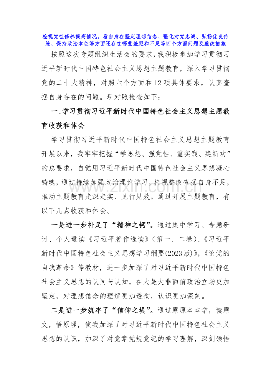 重点围绕“检视学习贯彻党的创新理论检视联系服务群众检视发挥先锋模范作用情况、看学了多少、学得怎么样有什么收获和体会”等四个检视对照检查材料2024年（2篇文）.docx_第2页