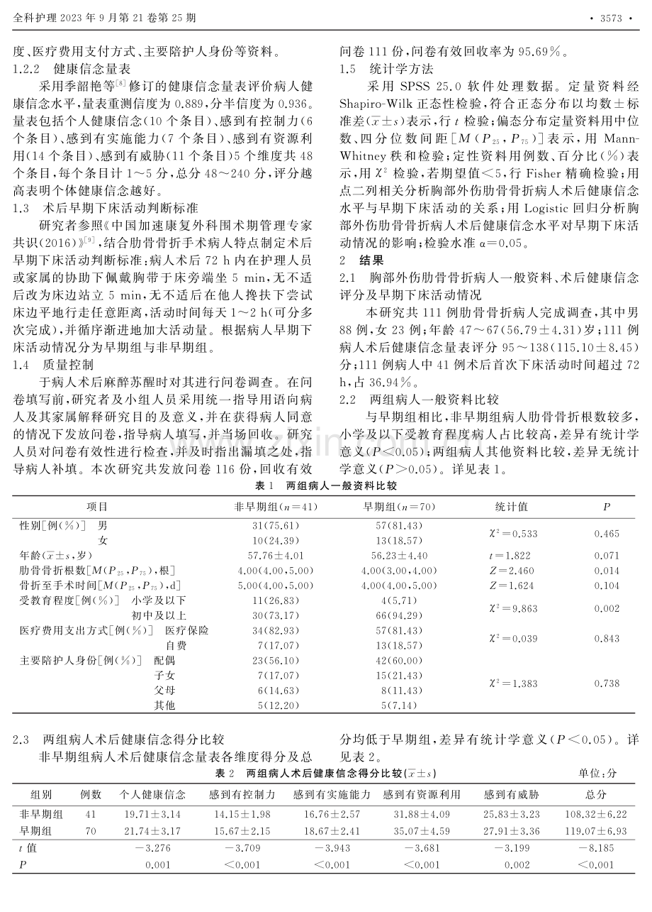 健康信念与胸部外伤肋骨骨折病人术后早期下床活动的关系分析.pdf_第2页