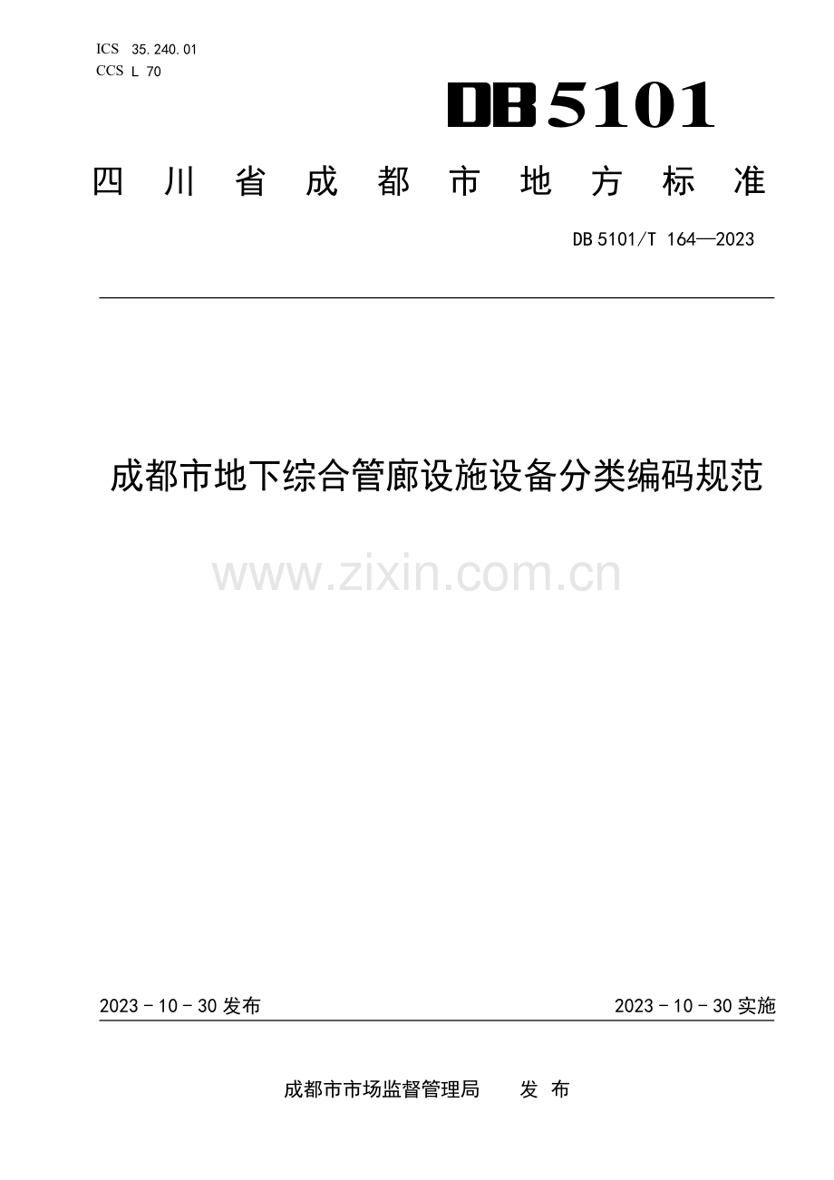 DB5101∕T 164-2023 成都市地下综合管廊设施设备分类编码规范(成都市).pdf_第1页