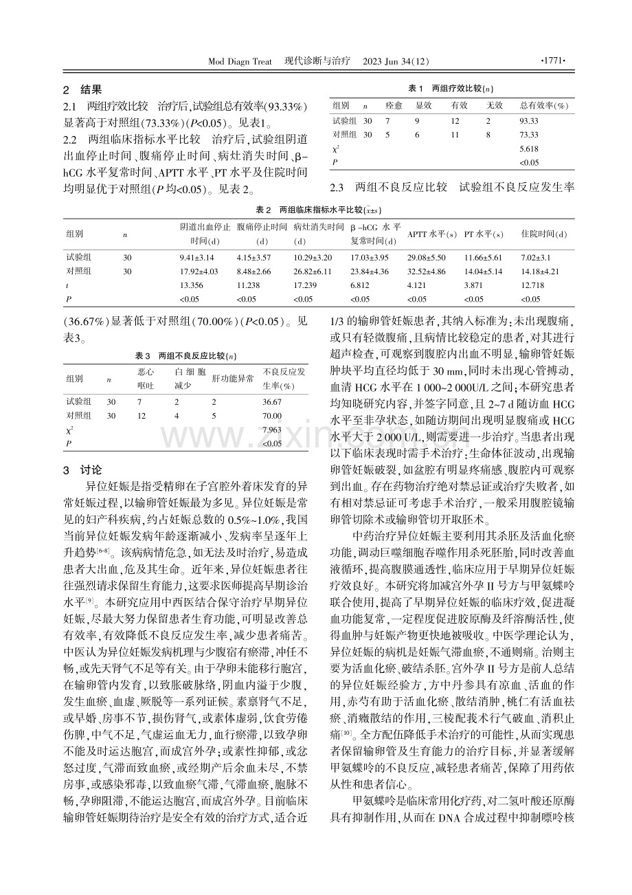 加减宫外孕Ⅱ号方联合甲氨蝶呤对异位妊娠保守性治疗的疗效及对凝血指标影响的分析.pdf_第2页