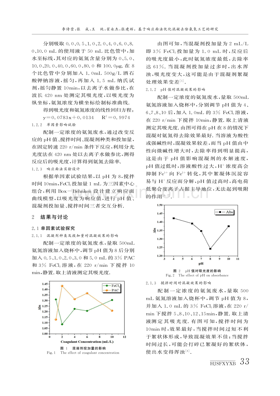 基于响应面法优化混凝去除氨氮工艺的研究.pdf_第2页