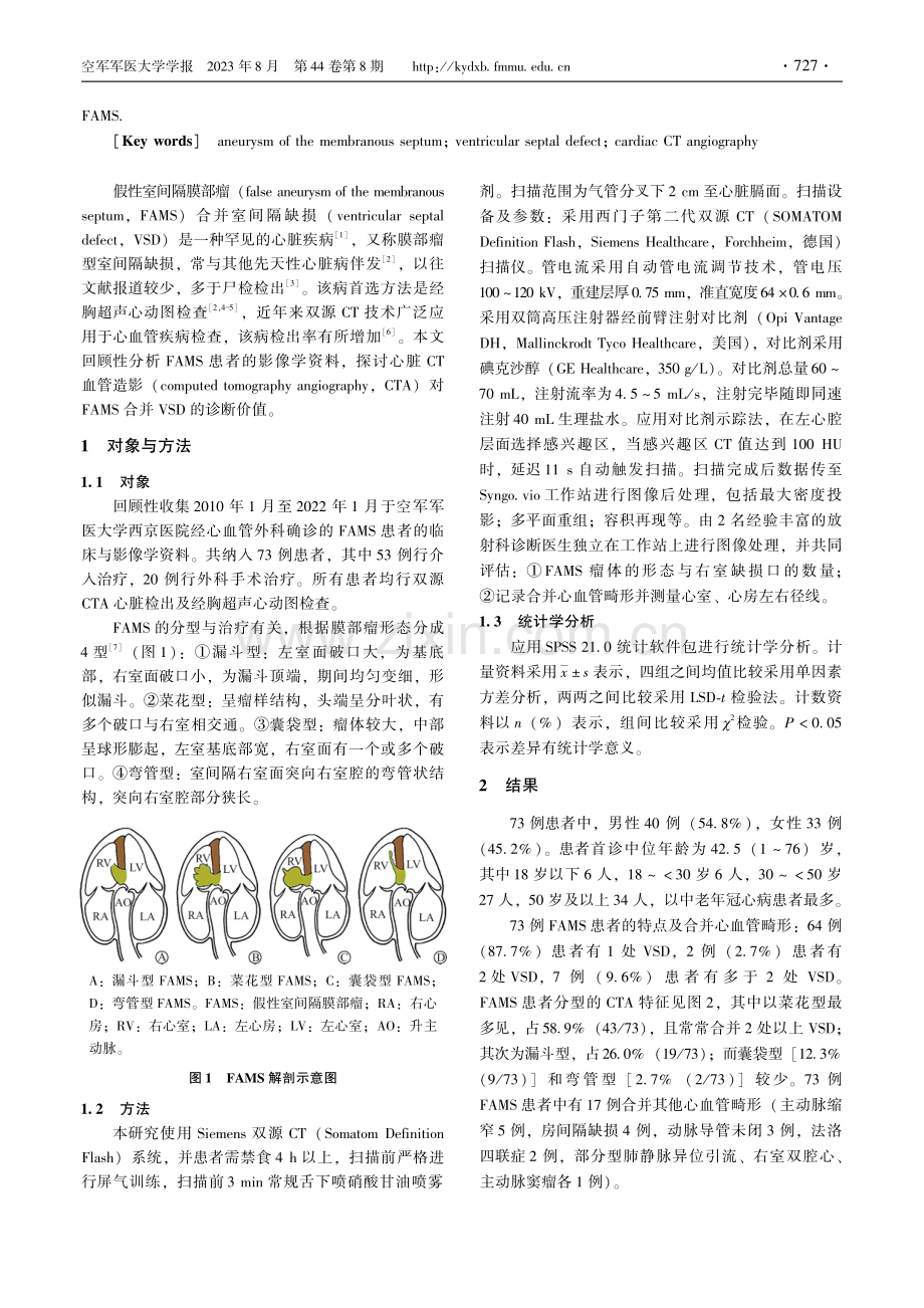 假性室间隔膜部瘤合并室间隔缺损的心脏CT影像学及临床特征分析.pdf_第2页