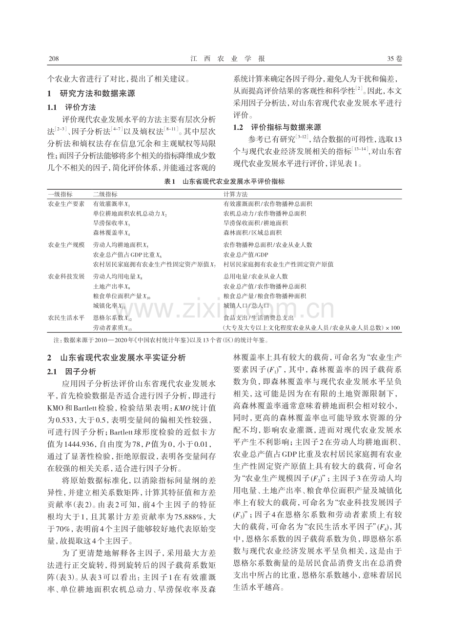 基于因子分析的山东省现代农业发展水平评价.pdf_第2页