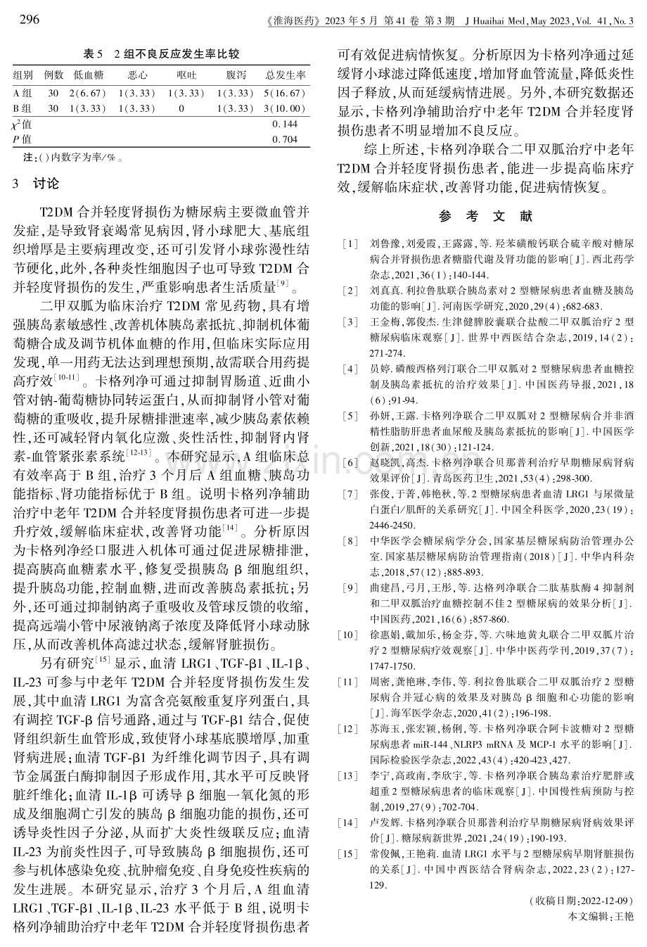 卡格列净联合二甲双胍治疗中老年T2DM合并轻度肾损伤患者的效果观察.pdf_第3页