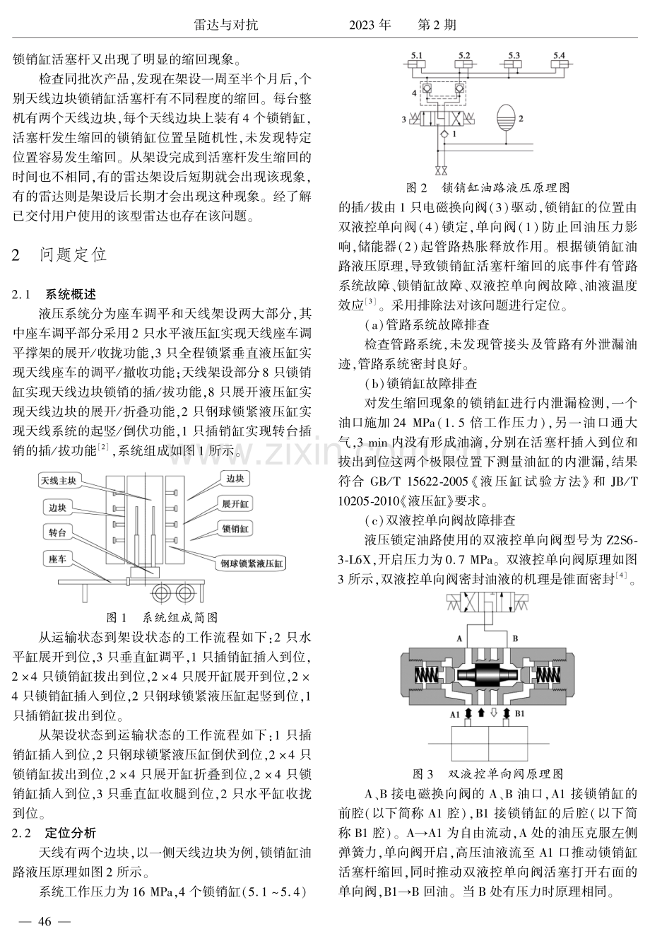 雷达天线边块锁销缸活塞杆缩回问题原因分析及改进措施.pdf_第2页