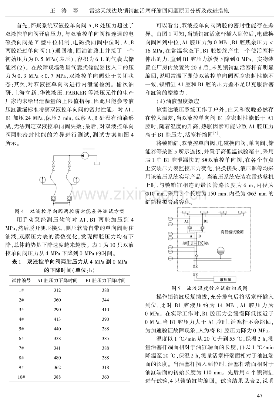 雷达天线边块锁销缸活塞杆缩回问题原因分析及改进措施.pdf_第3页