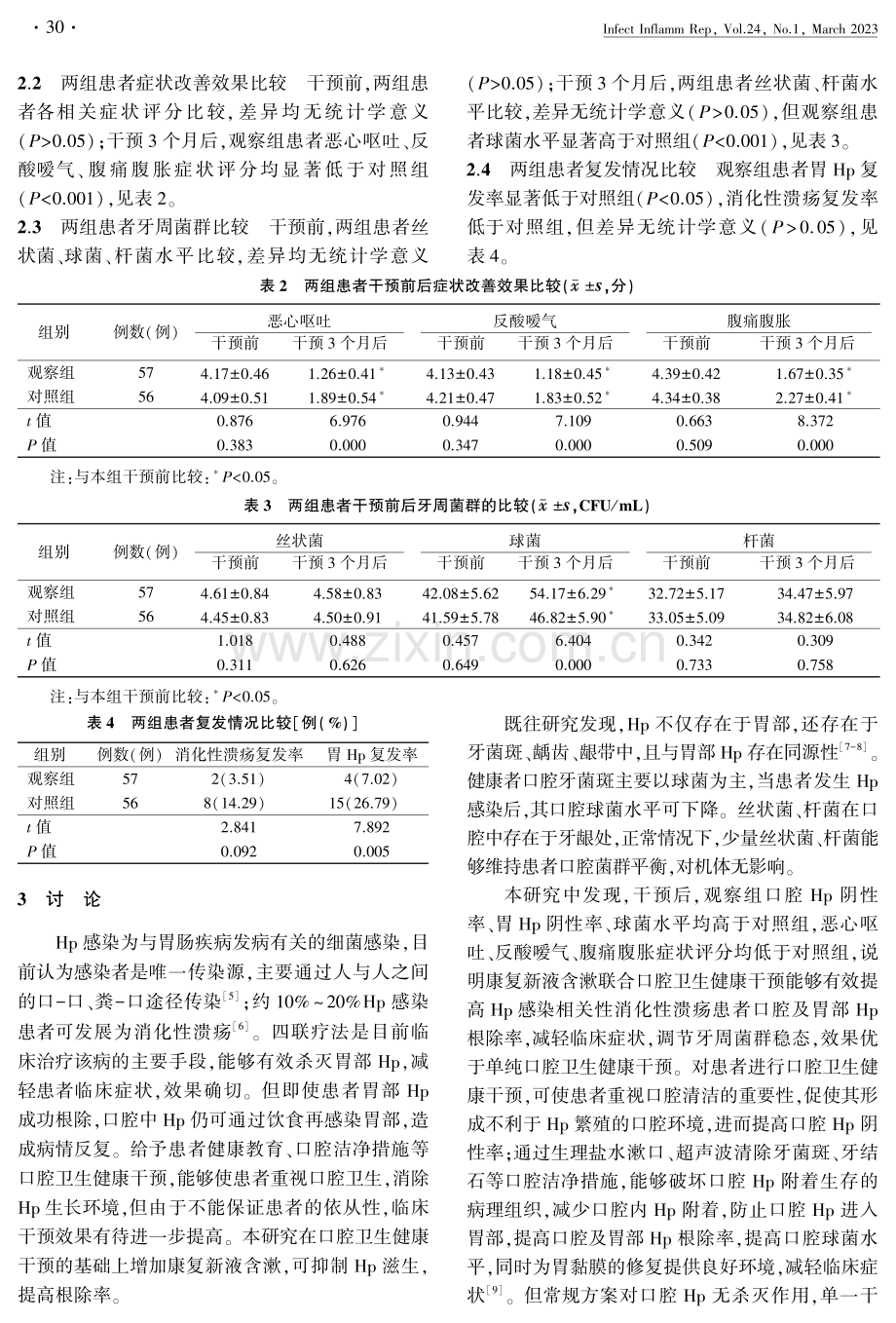 康复新液含漱对幽门螺杆菌感染相关性消化性溃疡患者牙周菌群及幽门螺杆菌感染情况的影响.pdf_第3页