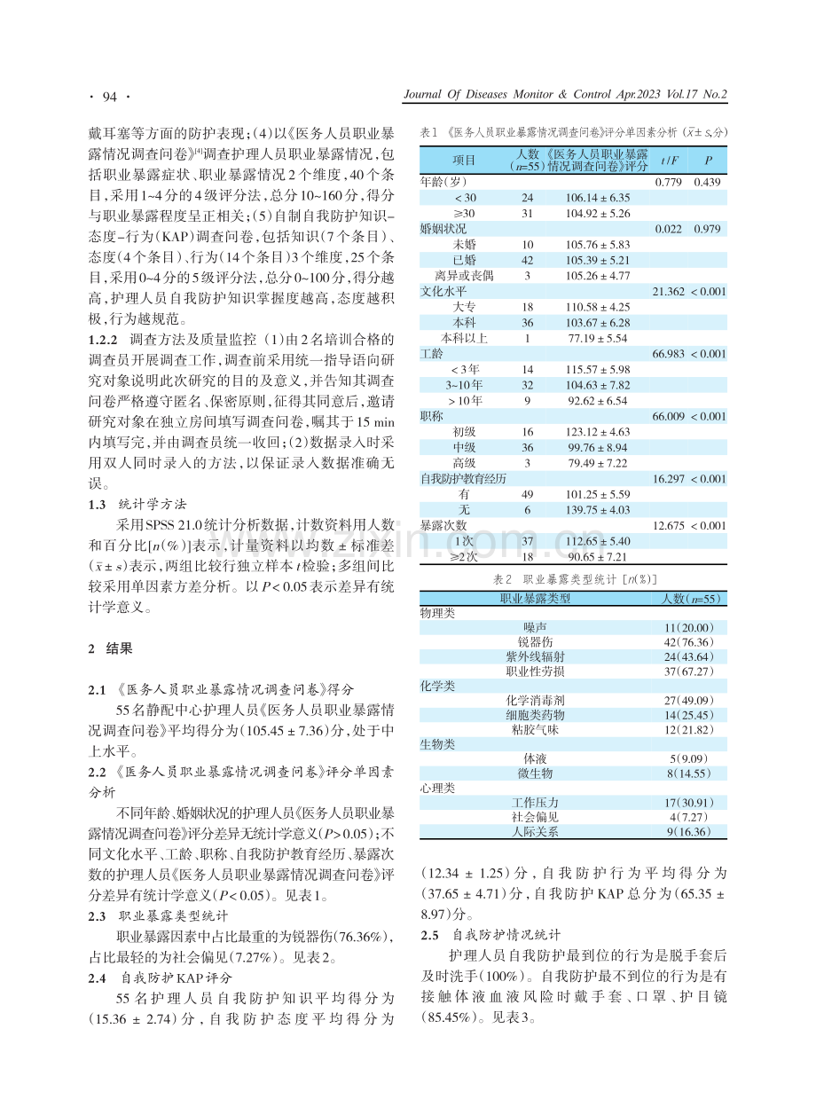 静配中心护理人员职业暴露现况及自我防护知识-态度-行为（KAP）调查分析.pdf_第2页