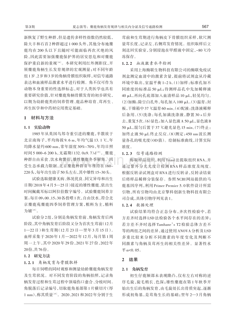 麋鹿角柄发育规律与相关内分泌及信号通路检测.pdf_第3页