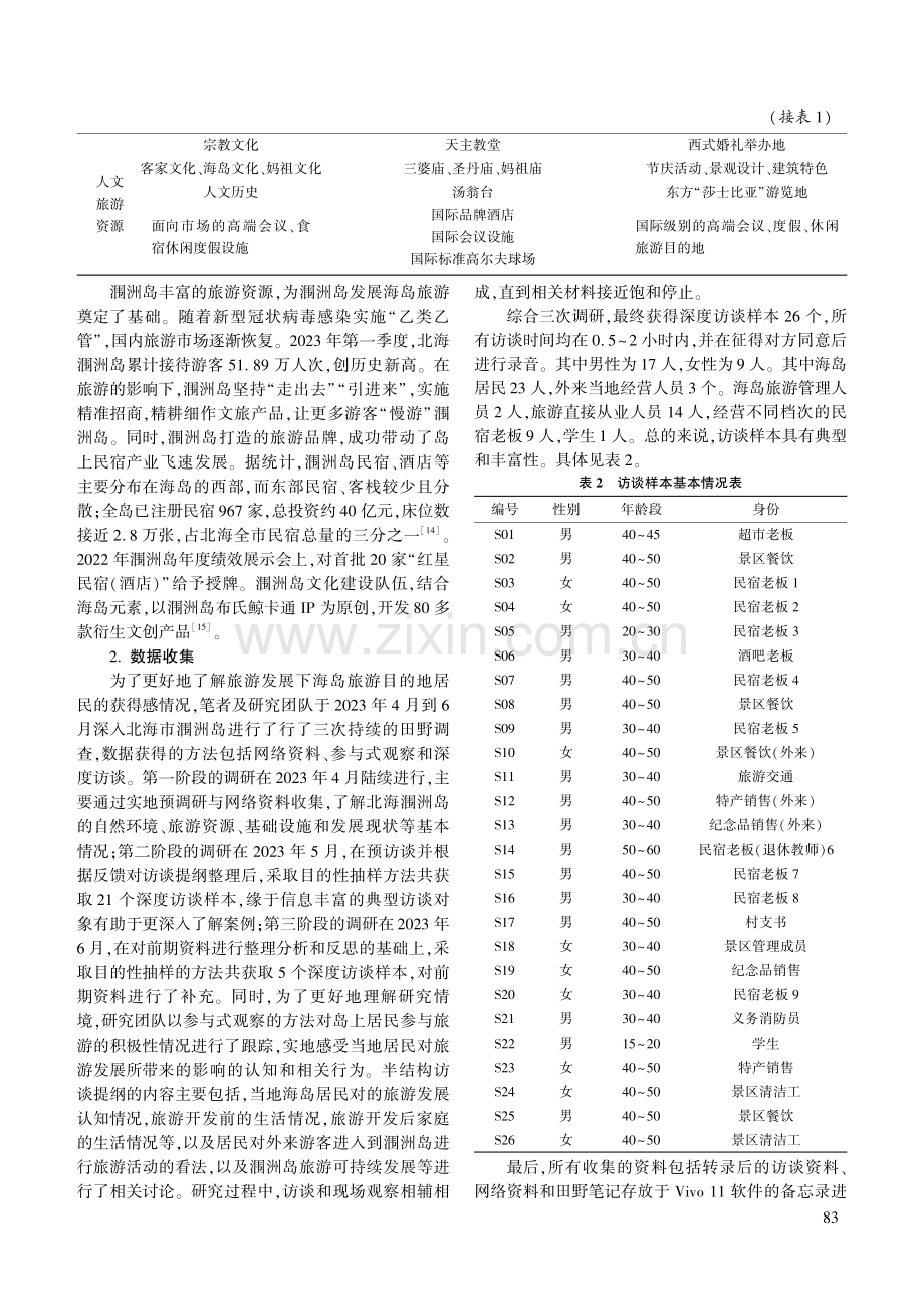 旅游影响下海岛旅游目的地社区居民获得感研究——以广西北海涠洲岛为例.pdf_第3页