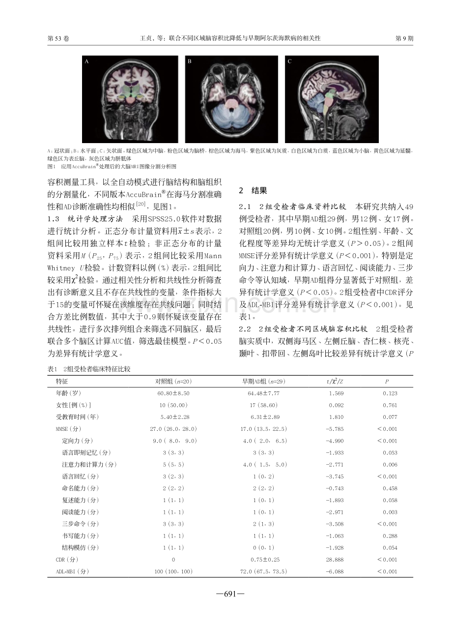 联合不同区域脑容积比降低与早期阿尔茨海默病的相关性.pdf_第3页