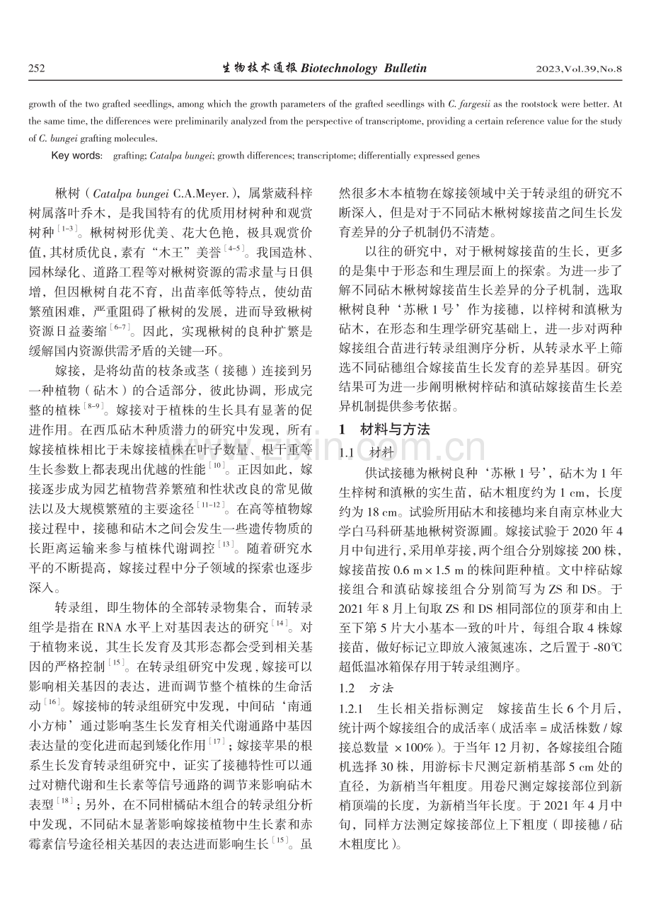 两种砧木楸树嫁接苗生长差异及转录组比较分析.pdf_第2页