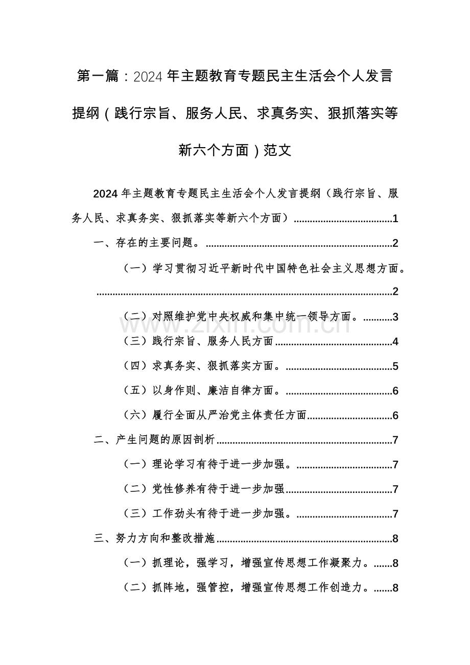 2024年主题教育专题个人发言提纲（践行宗旨、服务人民、求真务实、狠抓落实等新六个方面）范文.docx_第1页