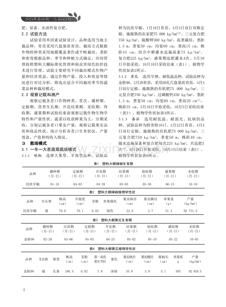 陇东地区塑料大棚蔬菜高效栽培模式研究.pdf_第2页