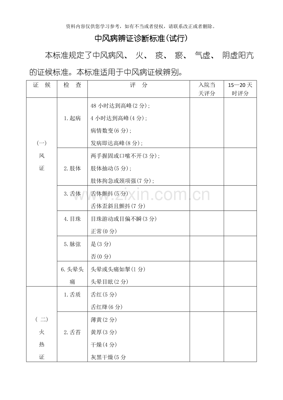 中风病辨证诊断标准模板.doc_第1页