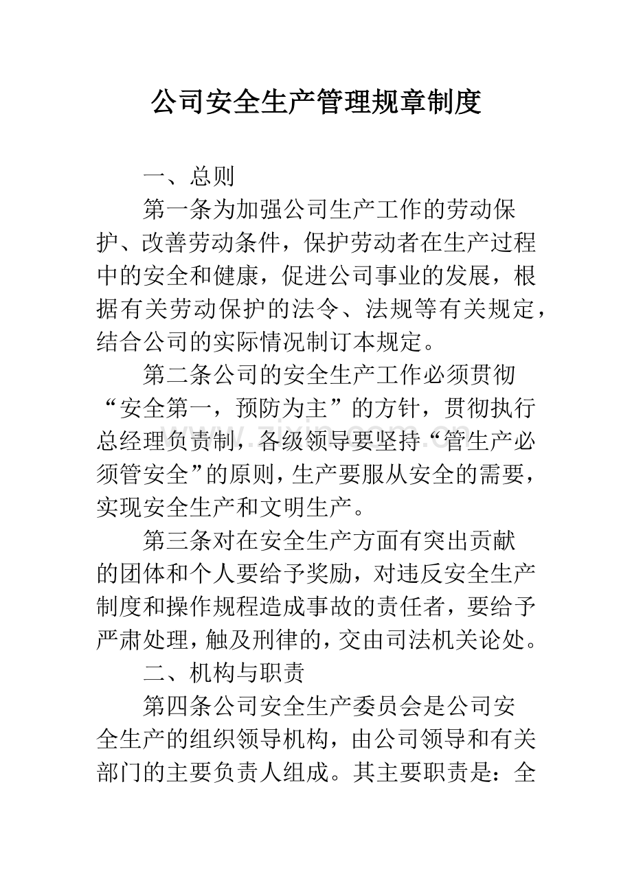 公司安全生产管理规章制度.docx_第1页