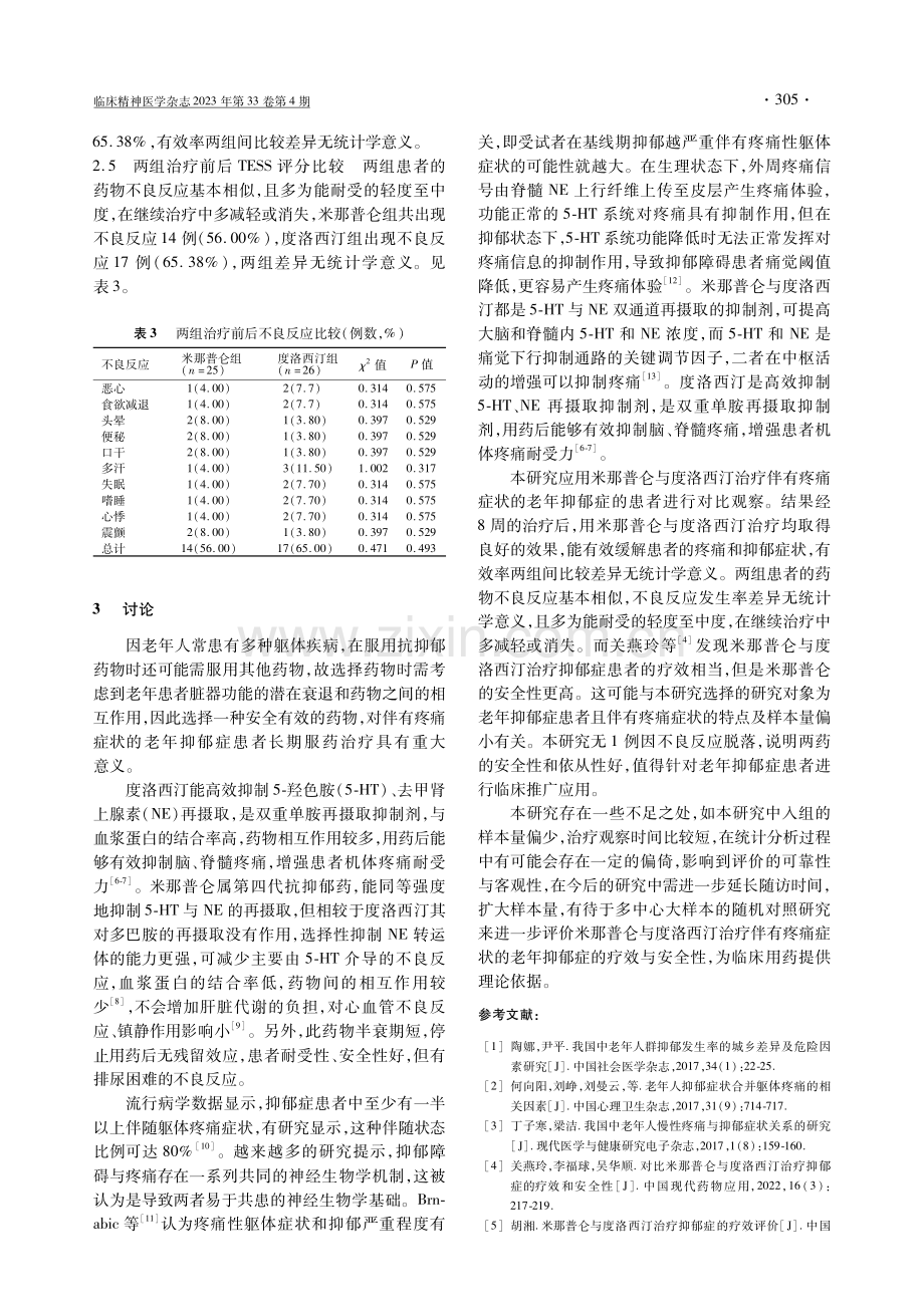 米那普仑与度洛西汀治疗伴有疼痛的老年抑郁症.pdf_第3页