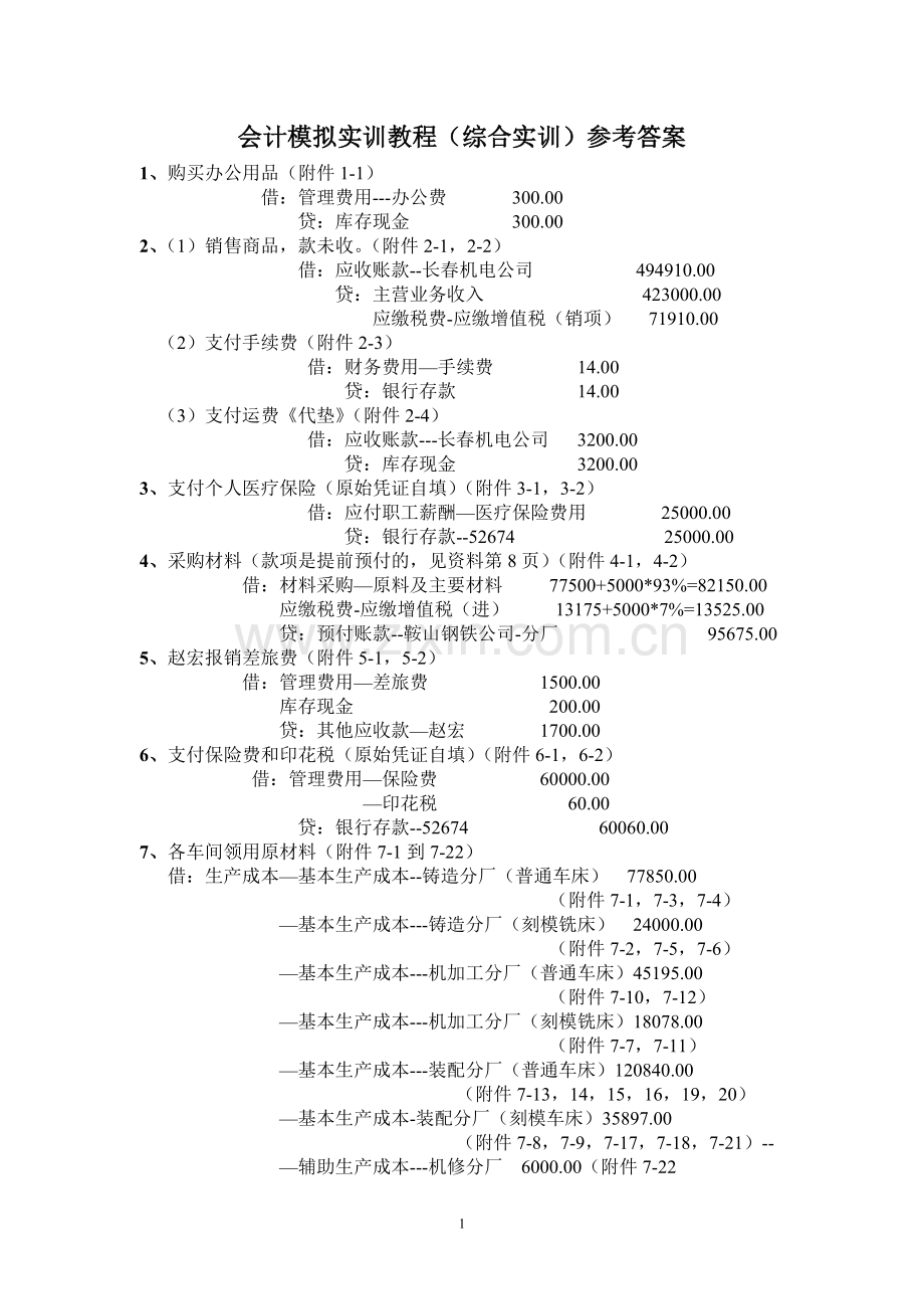 会计模拟实训教程(综合实训)参考答案.doc_第1页