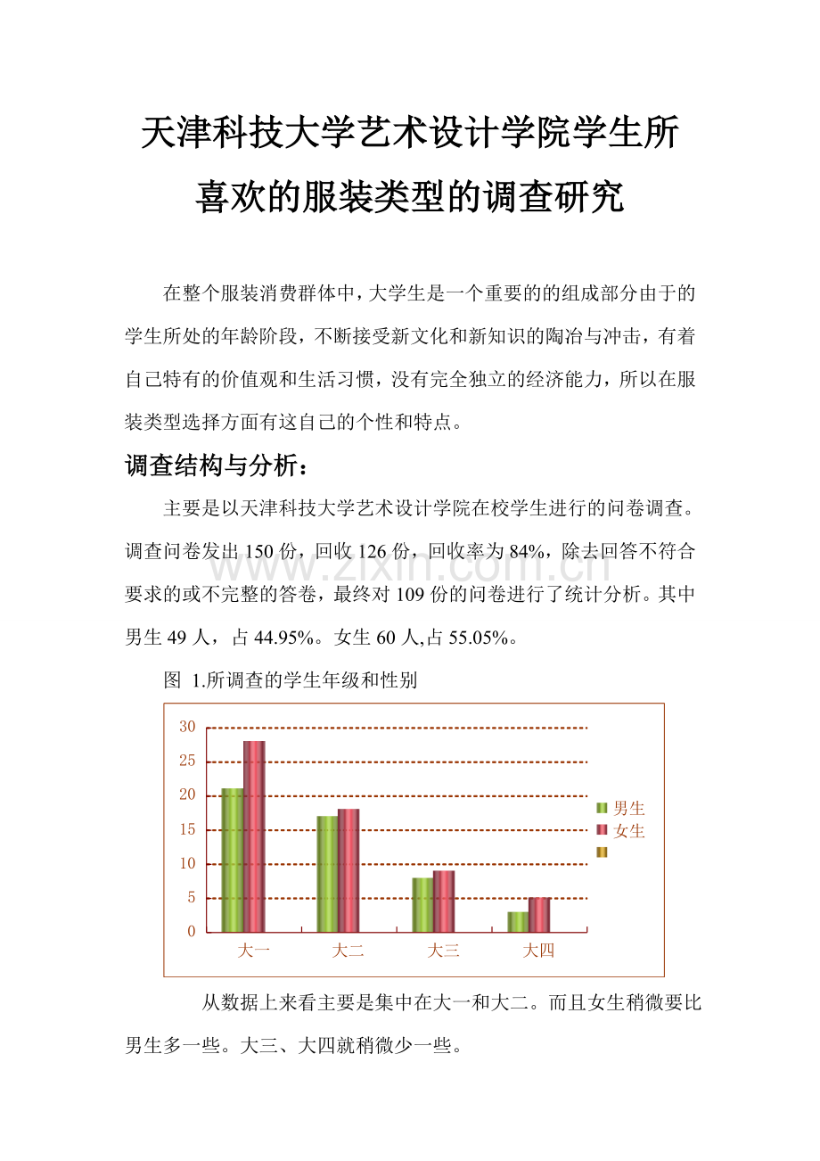 大学生所喜欢的服装类型的调查研究报告.doc_第1页