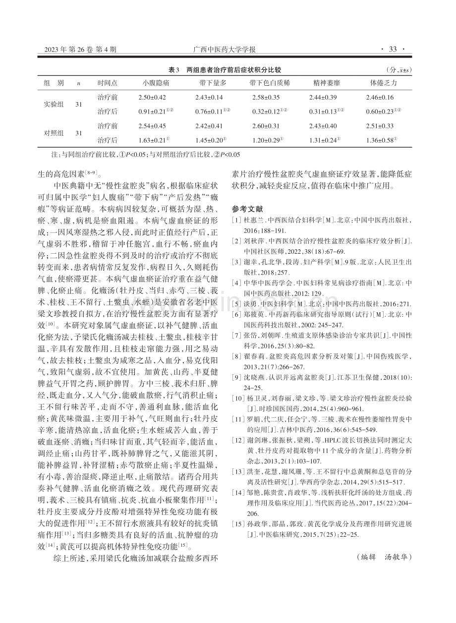 梁氏化癥汤加减治疗慢性盆腔炎气虚血瘀证临床观察.pdf_第3页