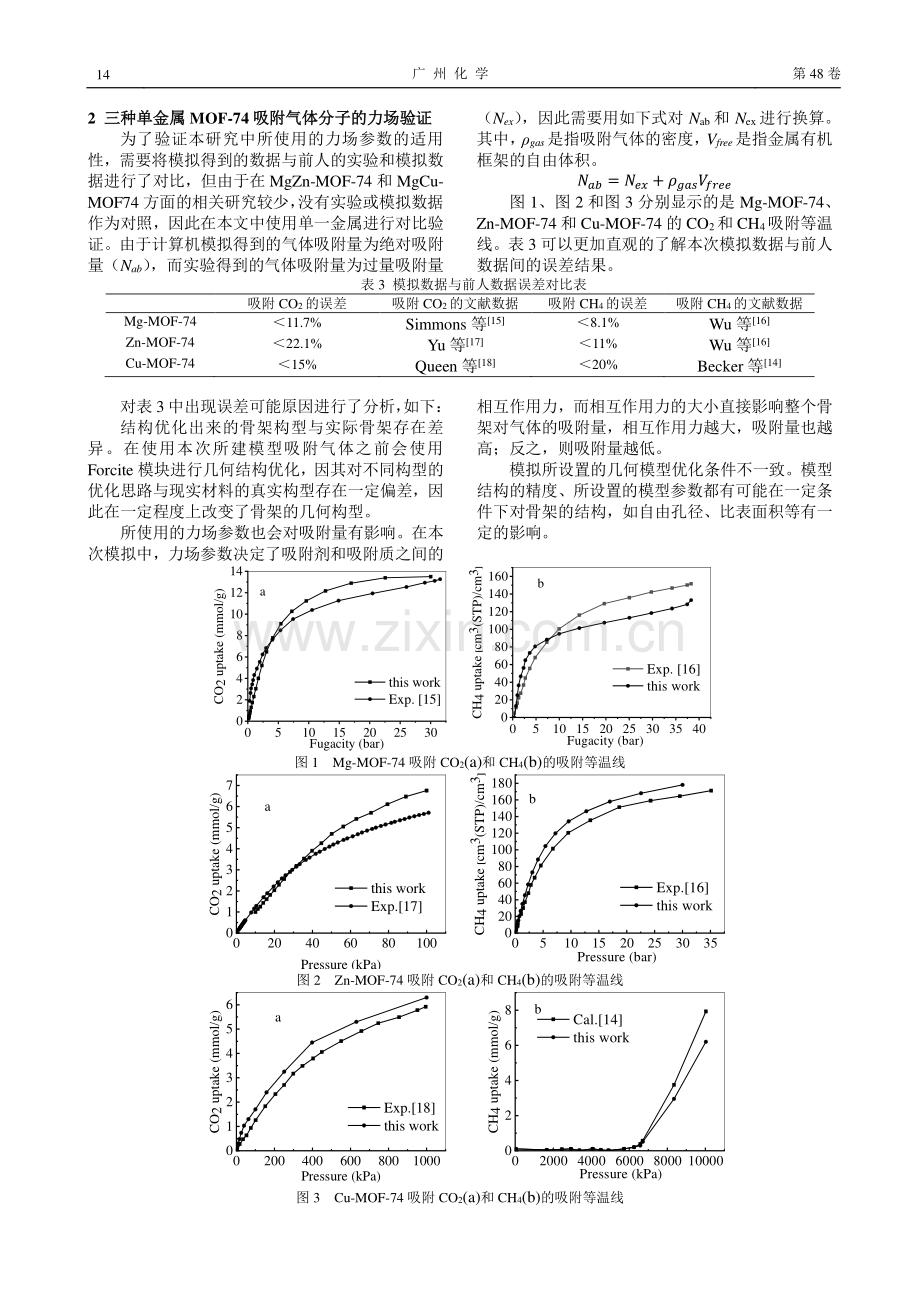 两种双金属MOF-74吸附分离CO2/CH4的分子模拟.pdf_第3页